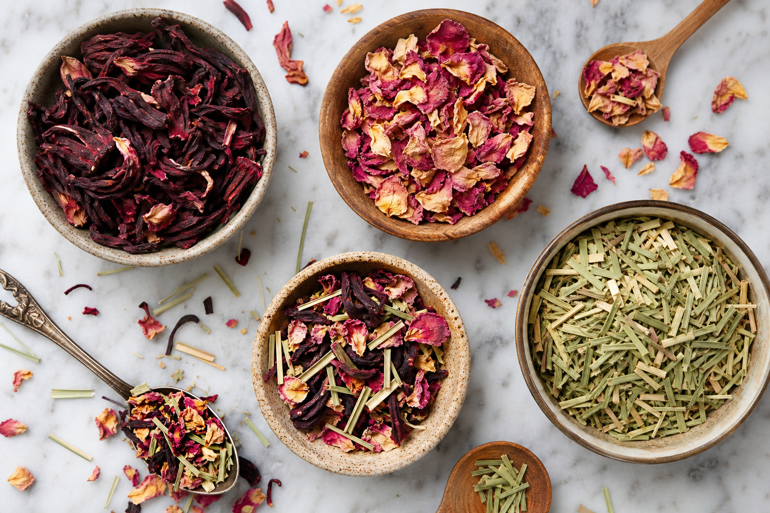 Assorted dried herbs for Naturpurgeia tea blends
